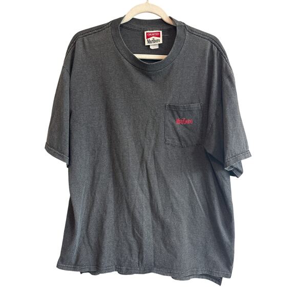 Vintage Marlboro Unlimited Crewneck T-Shirt Gray Stripes Size L - Picture 1 of 5